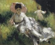 Pierre Renoir Woman with a Parasol and Small Child on a Sunlit Hillside Germany oil painting artist
